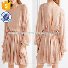 Rosa Spitze Silk Long Sleeve Rüschen Mini Sommer Täglichen Kleid Herstellung Großhandel Mode Frauen Bekleidung (TA0057D)